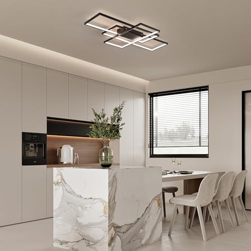 Luz de techo LED moderna geadi, luz de techo incorporada ajustable en negro de 35“, 3 lámparas de techo cuadrado, adecuada para comedor de dormitorio de Sala de techo bajo (50w, 3000k-6500k)