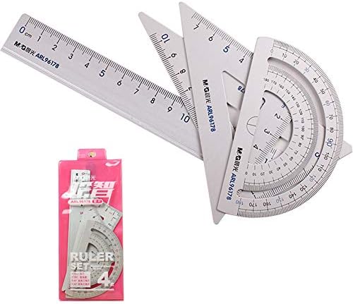 4 Pieces Math Geometry Tool Aluminum Alloy,Triangular Scale Ruler, Protractor,Straightedge, Drawing Tool Set