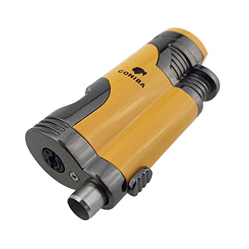 Cigar Torch Lighter with Punch Windproof Double Flame Cigarette Lighters High Quality 2 Jet Flame Butane Refillable Inflatable