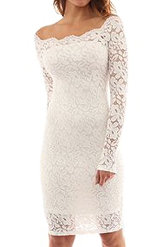 Herose Ladies Silky Soft Lace Dress Mini Outfits Strapless Wedding Dress M White
