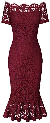 CHICIRIS Women's Vintage Off Shoulder Floral Lace Slim Cocktail Pencil Dress
