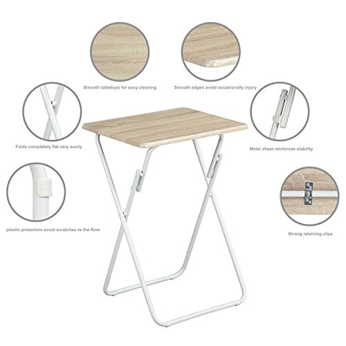 Aingoo Folding TV Trays 2 Pcs Small Snack Metal Dinner Tray Side Table Wood Printed Beige
