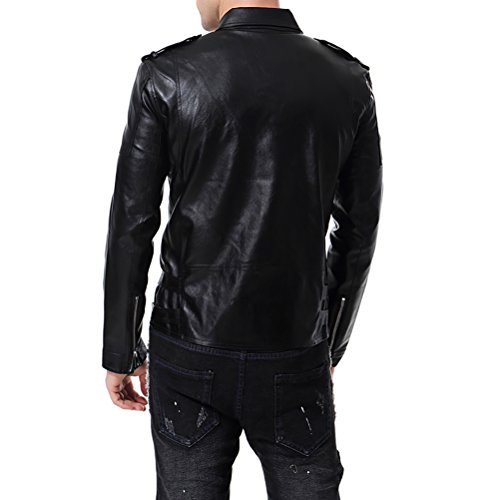 AOWOFS Men's Faux Leather Jacket Double Belt Punk Motorcycle Zip Slim