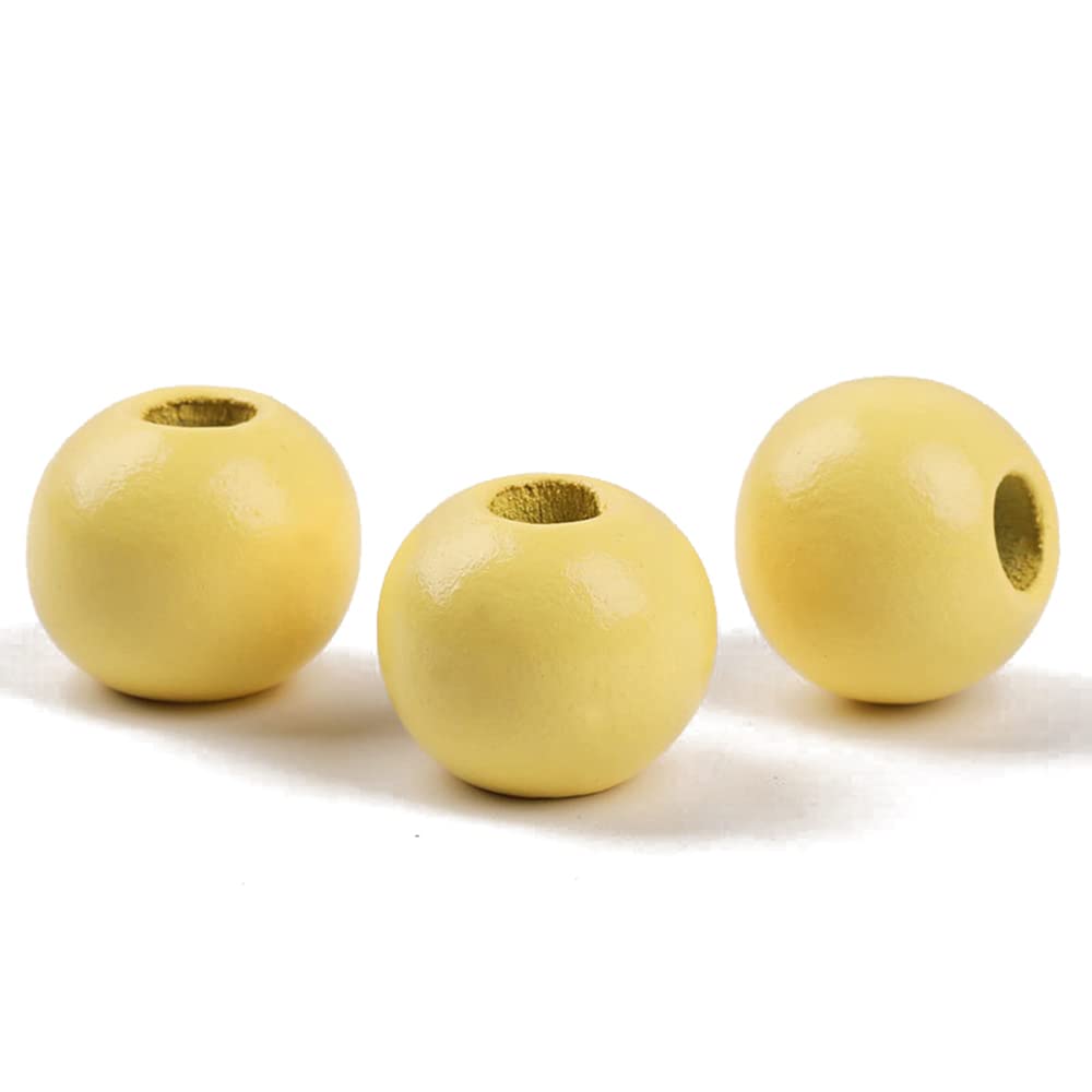 Oneyijun 50 Pcs Large Wooden Beads 20mm Natural Round Wood Beads Loose Beads, for Handmade Garlands Home Decorations Jewellery Making DIY Hand Crafts (Yellow)