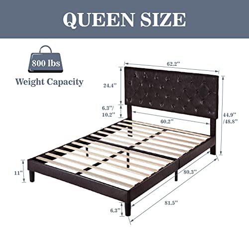 Allewie Queen Bed Frame with Adjustable Diamond Stitched Button Tufted