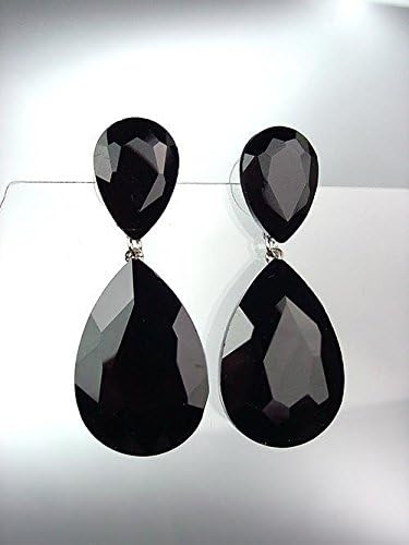 GLITZY Black Onyx Czech Crystals Bridal Queen Pageant Prom Earrings 2631