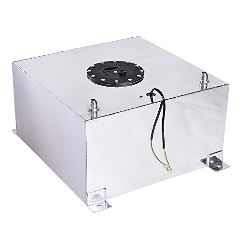 SUNROAD 10-Gallon Universal Fuel Cell Gas Tank Aluminum Polished Racing Street Drift Strip Fuel Cell Tank with Level Sender Silver