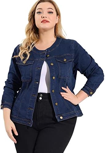 Long Sleeves Collarless Denim Jacket 2X 
