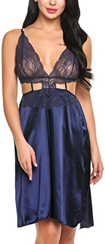Kissgal Sexy Lingerie Lace Babydoll Backless Slip Satin Sleepwear Chemises
