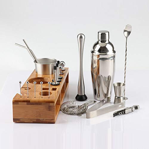 ESGT Barkeeper Kit Cocktail Shaker Set, Edelstahl Bar Werkzeugset Mit Stilvollem Bambusständer Bartending Kit Für… – Bild 3