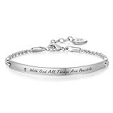 Annamate Engraved Message with God All Things are Possible Inspirational Quote Bar Bracelet, Women Jewelry, Religious Jewelry