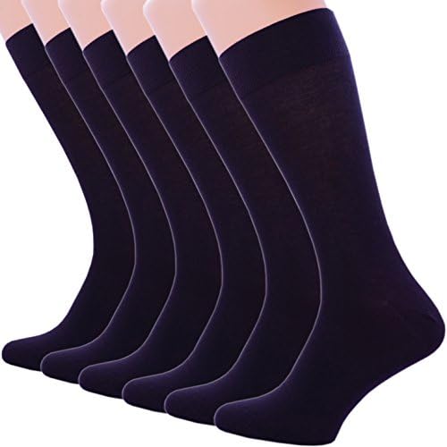 6 Pack Dress Socks for Mens Cotton Mid Calf Black Brown Dark Blue Navy Black X-Large 13-15