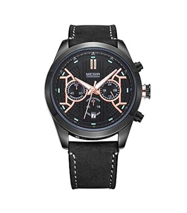 Gmarks Megir Elegant Design Analog Chronograph Sports Series Genuine Leather Strap Watch -3016