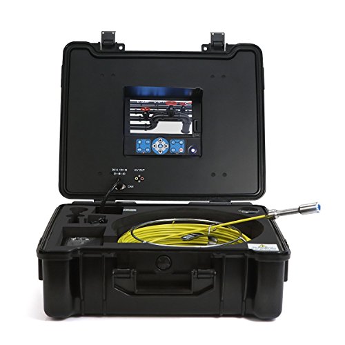 GooQee Sewer Camera Drain Pipe Inspection - Underwater Vent Video Endoscope Sony CCD Head Ø0.9 inch - 130ft Fiberglass Push Cable - 7 inch DVR with 8G SD Card - PIC001 (40m + Distance Counter)