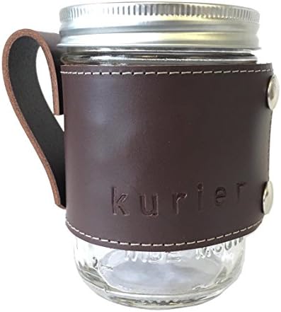 BROWN removable full grain Leather Camp Mug / mason ball canning jar travel coffee cup sleeve with handle handmade in USA 16 oz. glass jar included | FREE SHIPPING | Great Father's Day gift!