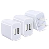 Frerush 3 Pack 2A 5V Universal Color Dual USB Port AC/DC Wall Travel Home Charger Power Adapter Plug for HTC, LG, Galaxy S Series, Note Series，Android Phone, iPhone 7 6s 6 Plus, iPad Air, Mini
