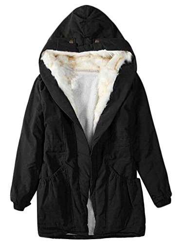ouxiuli Women's Winter Warm Lining Cotton Jacket Black XS ouxiuli Women's Winter Warm Lining Cotton Jacket Black XS