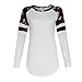 Women Floral Splice Shirt, Misaky Long Sleeve Round Neck Pullover Blouse (S, White)