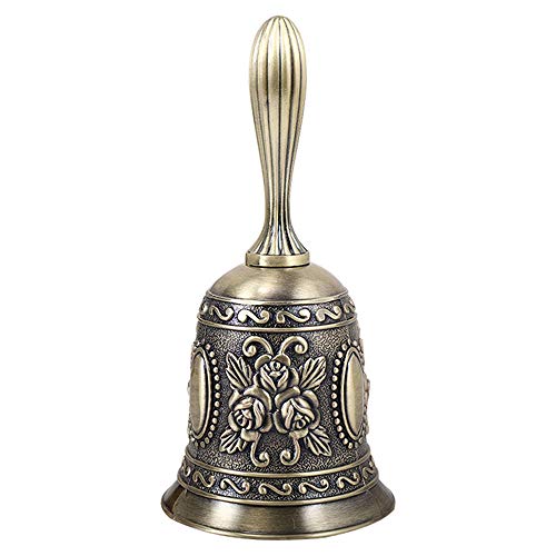 Famgee Zinc Alloy Multi-Purpose Hand Bell Metal Jingle Service Loud Call Bell for Wedding Decoration, Alarm, School Church Classroom, Bar (Bronze)