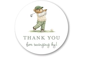 Golf Theme Thank You Stickers, 2-Inch Round, Set of 40, Thank You for Swinging by (Teddy Bear Golfer)