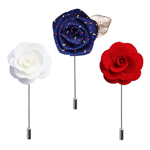 3pcs Wedding Rose Boutonniere Lapel Pins Set For Men Flower White Red Blue RareLove