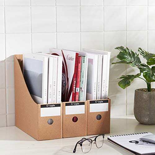 POPLAY 7 PCS Kraft Magazine File Holder, Desk Storage Organizer Magazine Storage with Blank Label Stickers for Office Home