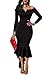 ONLYSHE Womens Off The Shoulder High Low Bodycon Mermaid Evening Party Midi Dress