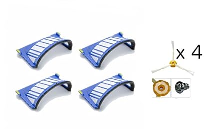 Pack de 4 Filtros AeroVac + 4 Cepillos Laterales iRobot Roomba Series 585 595 600 605