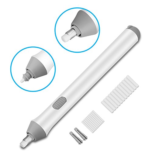 Electric Eraser Kit - XREXS 2 Size Refills Battery Operated Eraser with 22 Eraser Refills (10 Thick and 12 Thin), Auto Pencil Eraser for Students, Artists 2 AAA Batteries not included (white) - Thumbnail 6