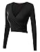 Doublju Deep V-Neck Fitted Surplice Wrap Crop Top for Women with Plus Size Black Medium