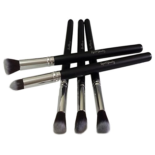 Eye Makeup Brushes Kit Set with FREE Cosmetic Leather Pouch – Mini Kabuki Concealer Stippling Flat, Angled Round, Concealer Tapered, Eye shadow Primer Round, Contouring Angled Flat
