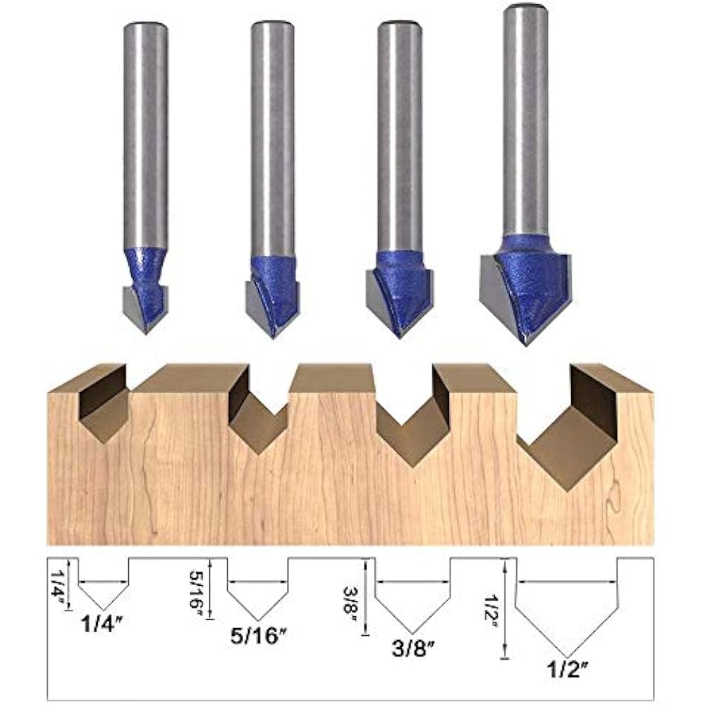 1/4 Inch Shank 90 Degree V Groove Router Bit Set (4 Sizes) eBay