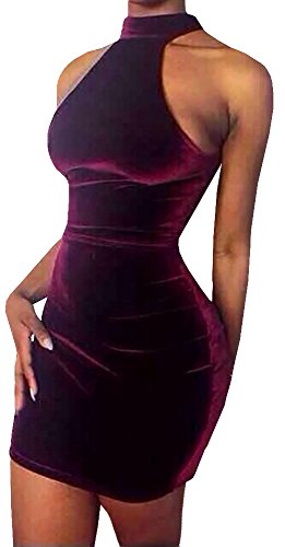 Chuanqi Women's Velvet Mock Neck Bodycon Mini Dresses