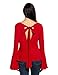 SunnyLady Women Lace Up Blouse Tie Back Ruffle Trumpet Long Bell Sleeve Flare Knit Top Red XL