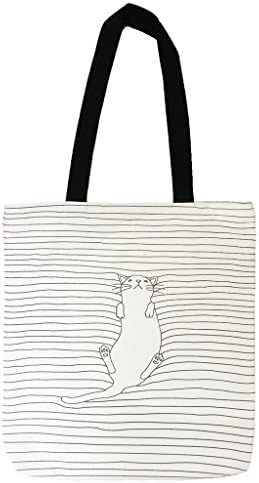 YeeTan Canvas Shoulder Bag with Zipper Women Girls White Cat Pattern, School Shopping Travel