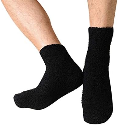 Rukiwa Mens Thick Warm Coral Fleece Slipper Non-slip Cotton Socks Floor Towel (Black)