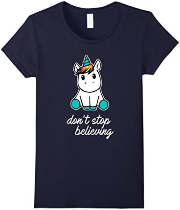 Womens Unicorn T-Shirt Don't Stop Believing T-Shirt XL Navy
