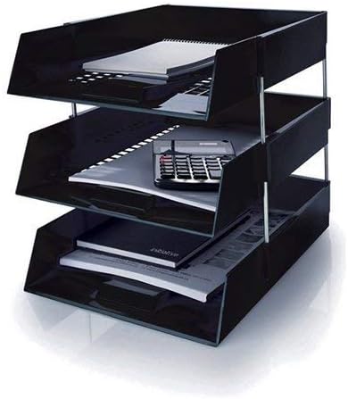 5 Star Black A4 Plastic Letter File Trays with Risers (3 Trays/2 Risers)