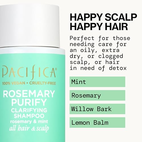 PACIFICA CLARIFYING SHAMPOO – ROSEMARY PURIFY INVIGORATING SHAMPOO W/SOOTHING MINT FOR DETOXING HAIR & SCALP BUILD-UP, SULFATE & SILICONE FREE – VEGAN & CRUELTY-FREE DERMATOLOGIST TESTED