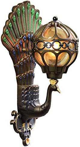 Wapipey European Aluminum Waterproof Metal Outdoor Wall Lantern Personality Creative Peacock Model Wall Sconce E27 Porch Villa Balcony Exterior Wall Light Decoration Fixture