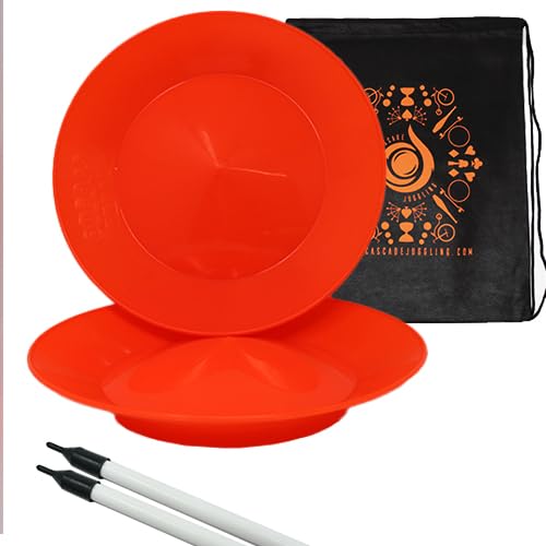 Cascade Juggling Set of 2 Spinning Plates and Sticks - Flexi Kid's Plate Spinning Set - Includes Cascade Carry Bag (Orange)