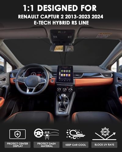 WEIPIN Windshield Sunscreen Compatible with Renault Captur 2 2013-2023 2024 E-Tech Hybrid RS Line Windshield Sunshade for Clio 5 with UV Protection, Cooling