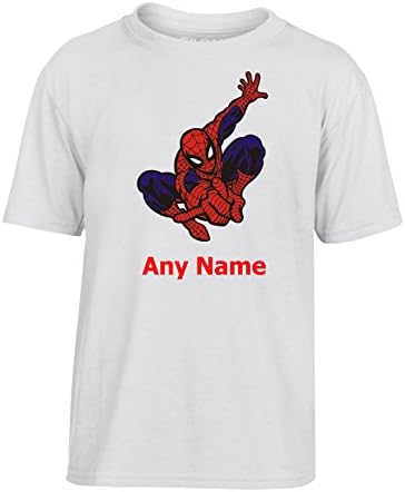 Personalised Spiderman Style Kids/Childs T Shirt. Choice of Name Colours