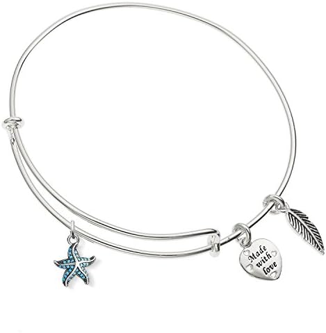 Enni of York Elegant Starfish With Agate Charm Expandable Ani-Silver Bangle Bracelet