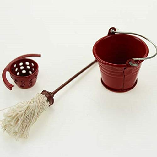 yanQxIzbiu Premium Dollhouse Accessories Miniature Cleaning Water Bucket Mop Mini Decor Toy Gift - Red - Thumbnail 3