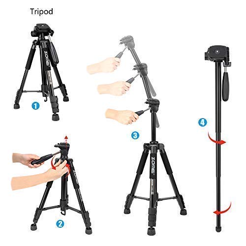 ZOMEI Q222 Lightweight Aluminum Tripod Monopod Portable Travel Camera Stand with 3-Way Pan Head and Carry Bag for Canon Nikon Sony DSLR