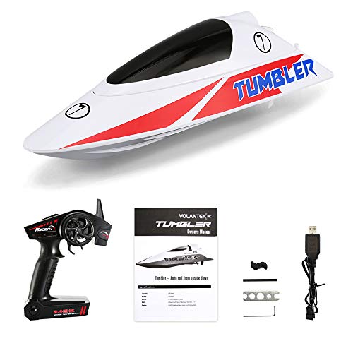 FUNTECH RC Boat High Speed 30km/h Pool Racing - 10.5 inch 2.4 GHz Remote Control Boat with Self-righting Auto Roll Back - Best Gifts for Kids&Adults, Boys& Girls - White - Thumbnail 7