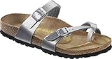 Birkenstock Womens Mayari Patent Shiny Silver Birko-flor Sandals 37 EU