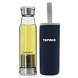 Topoko 18.5 Oz Glass Water Bottle-Extra Strong Crystal Glass Bottle With Portable Nylon Sleeve Handmade Leak Proof Top Quality With Tea infuser (Blue With Infuser)