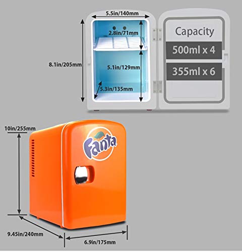 Coca-Cola Fanta FA04 4 Liter/4.2 Quarts 6 Can Portable Mini Cooler/Fridge for Food, Beverages, Orange